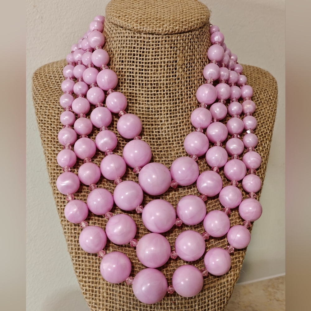 Vintage Signed West Germany Marbled Pink Beaded Necklace